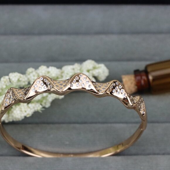 Wave Design Rose Gold Bangle with Crystal Studded Texture Shine, XPBL0475 - Picture 12 of 12